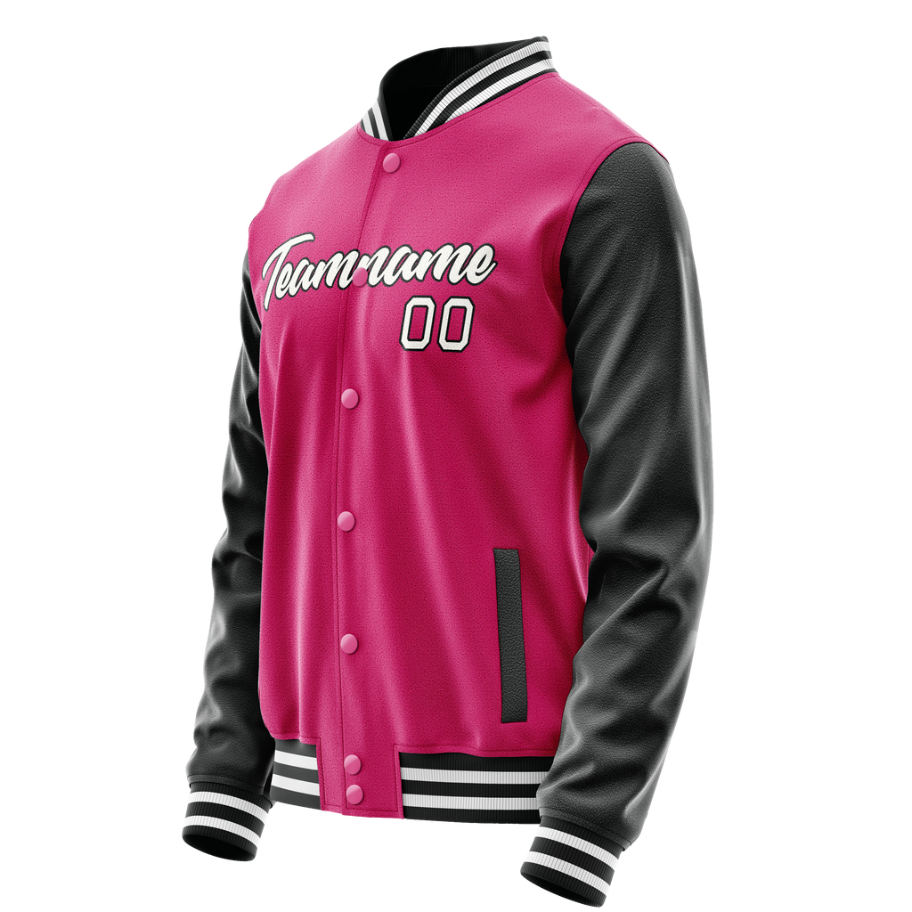 Personalized Pink & Black Solid Color Varsity Letterman Jacket