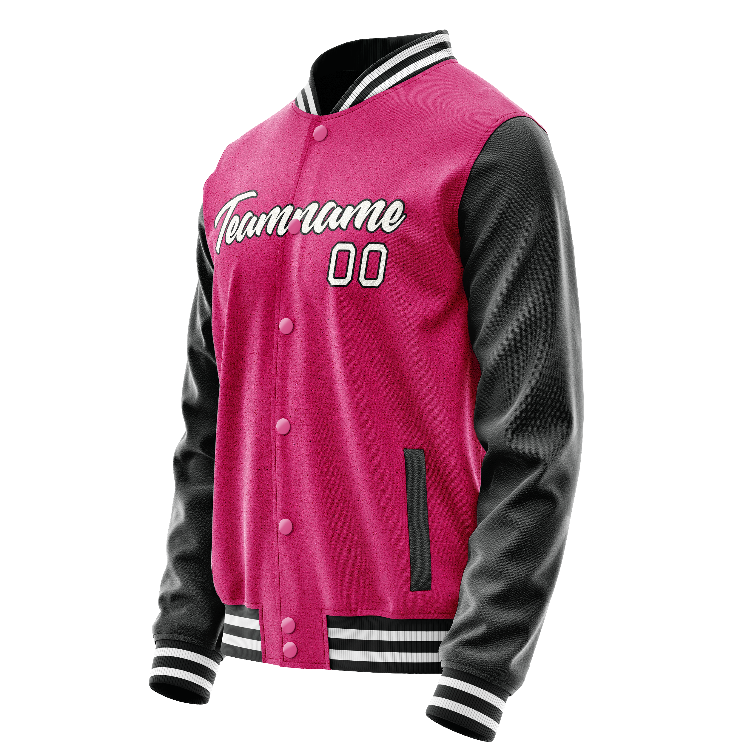 Personalized Pink & Black Solid Color Varsity Letterman Jacket