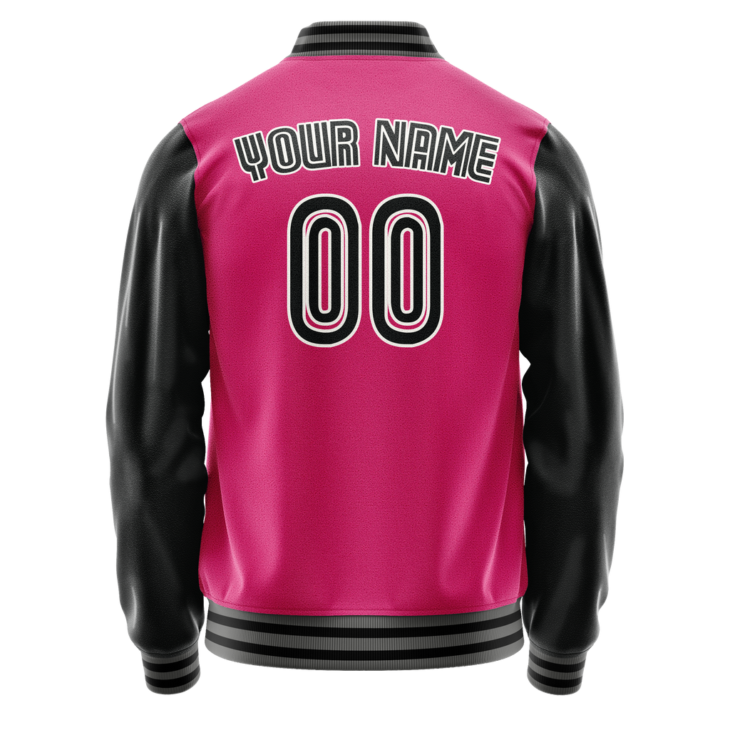 Personalized Pink & Black Solid Color Varsity Letterman Jacket