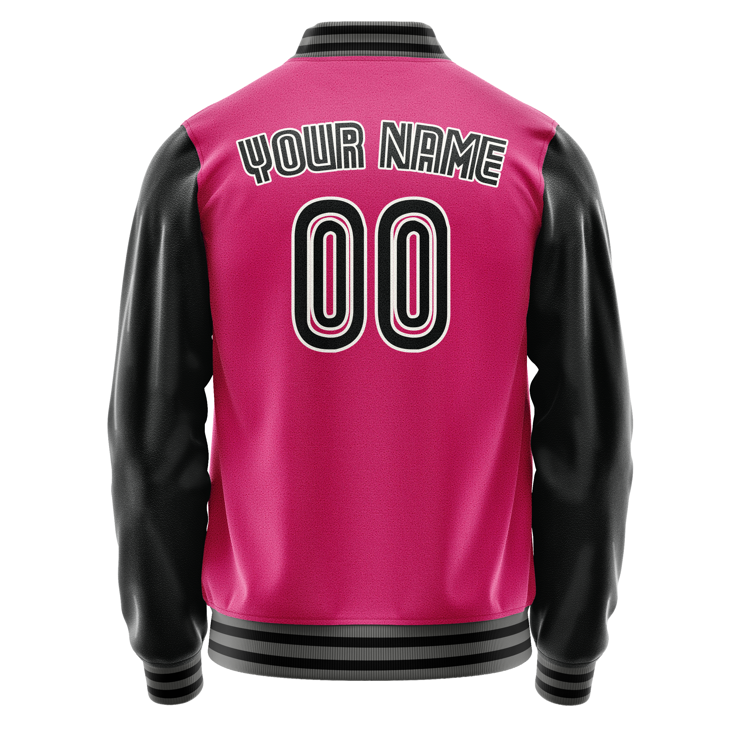 Personalized Pink & Black Solid Color Varsity Letterman Jacket