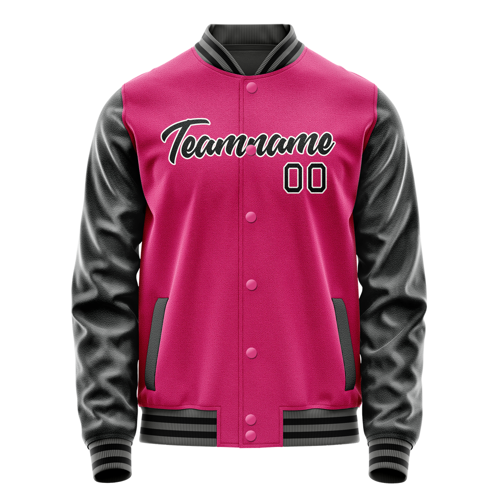 Personalized Pink & Black Solid Color Varsity Letterman Jacket