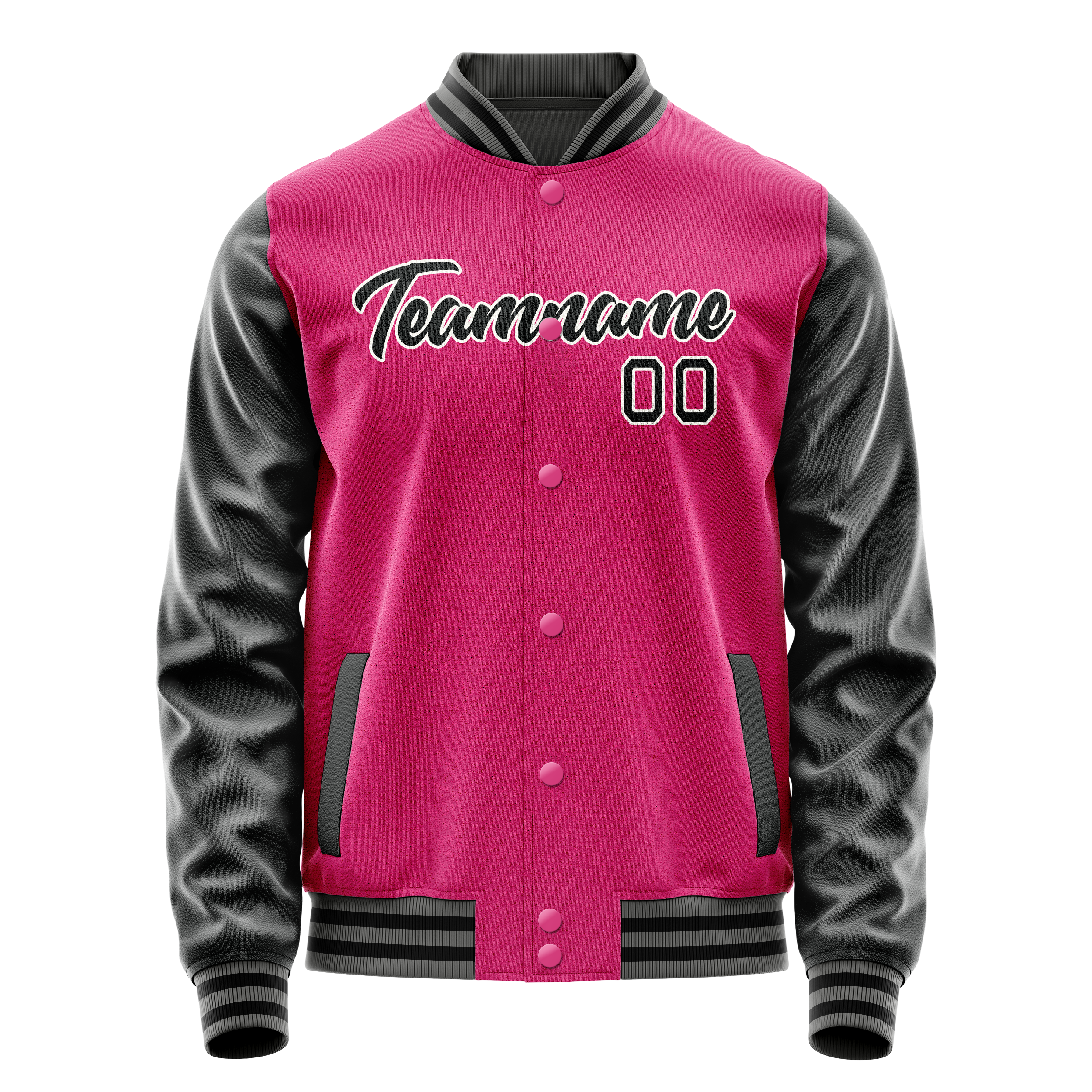 Personalized Pink & Black Solid Color Varsity Letterman Jacket