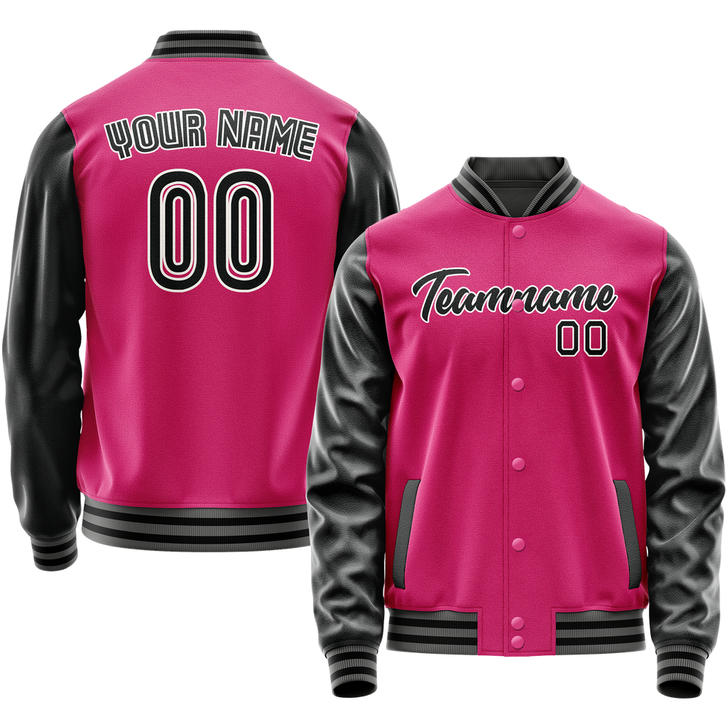 Personalized Pink & Black Solid Color Varsity Letterman Jacket