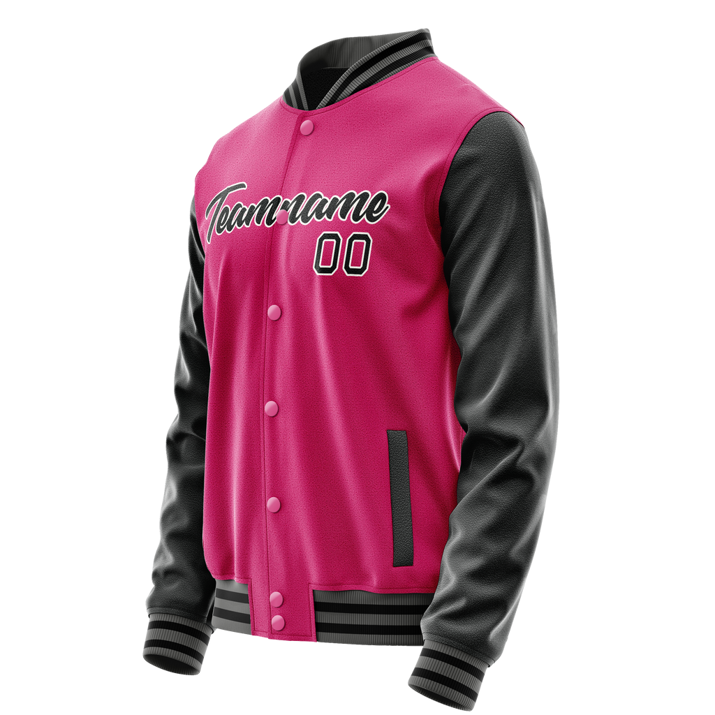 Personalized Pink & Black Solid Color Varsity Letterman Jacket