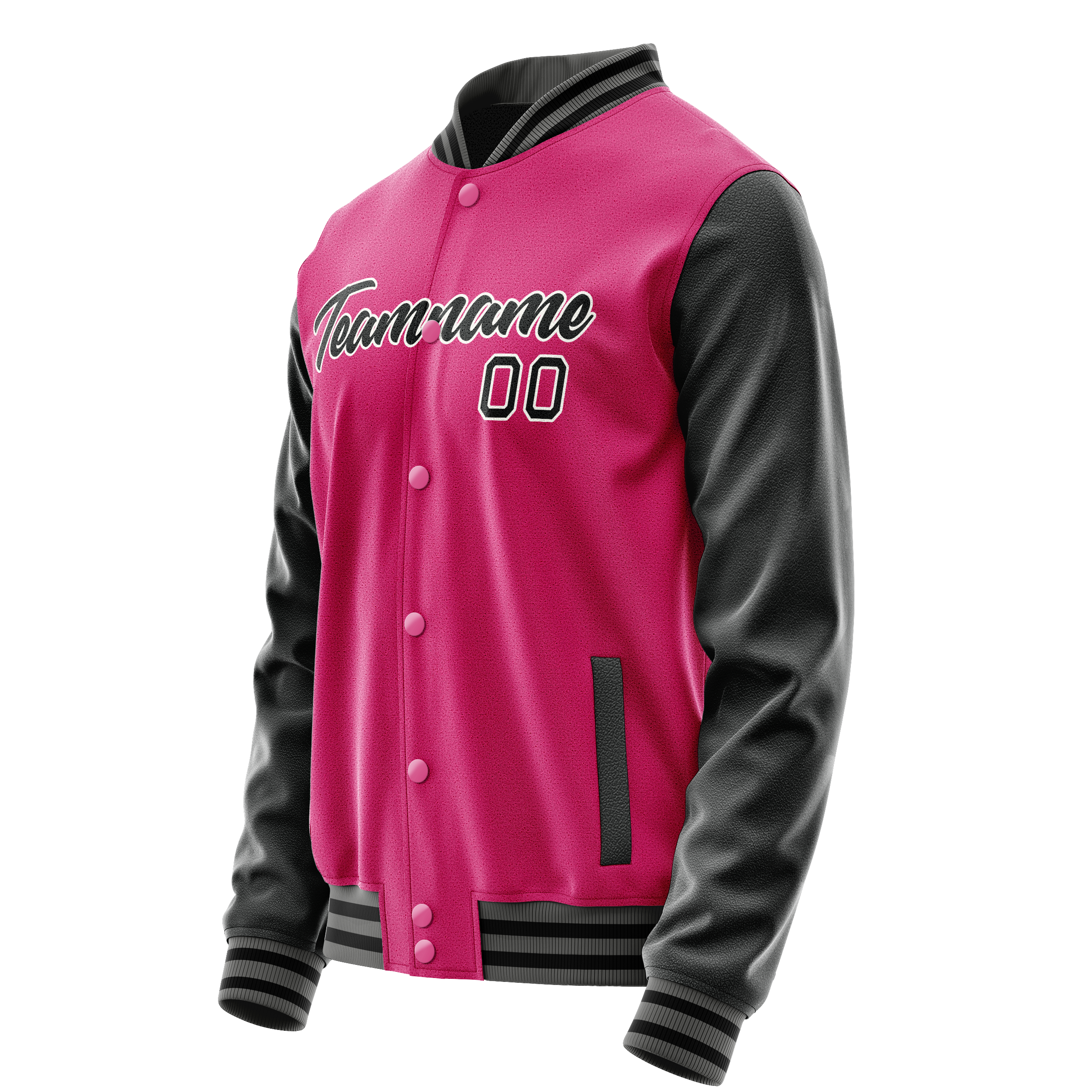 Personalized Pink & Black Solid Color Varsity Letterman Jacket
