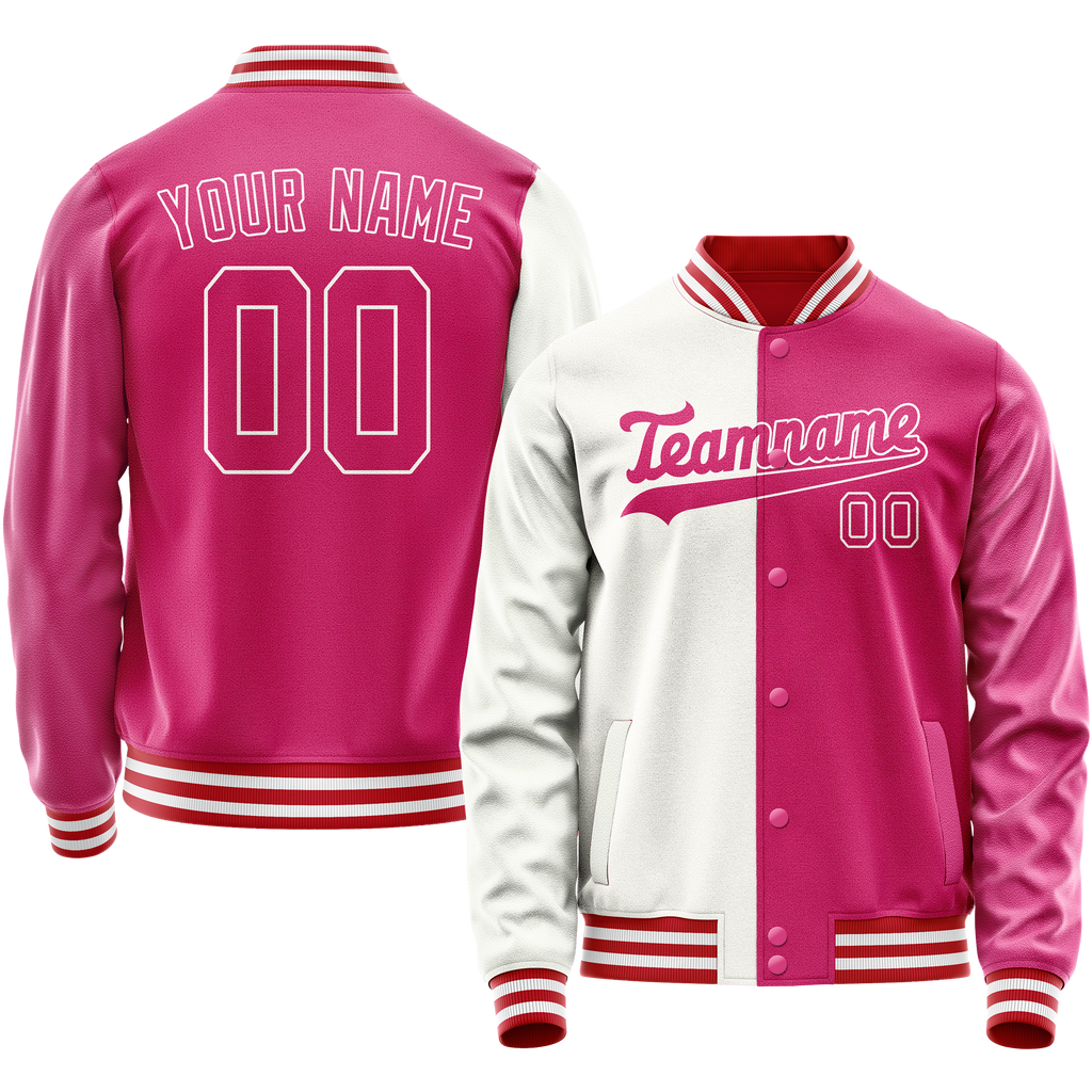 Personalized Pink & White Split Varsity Letterman Jacket