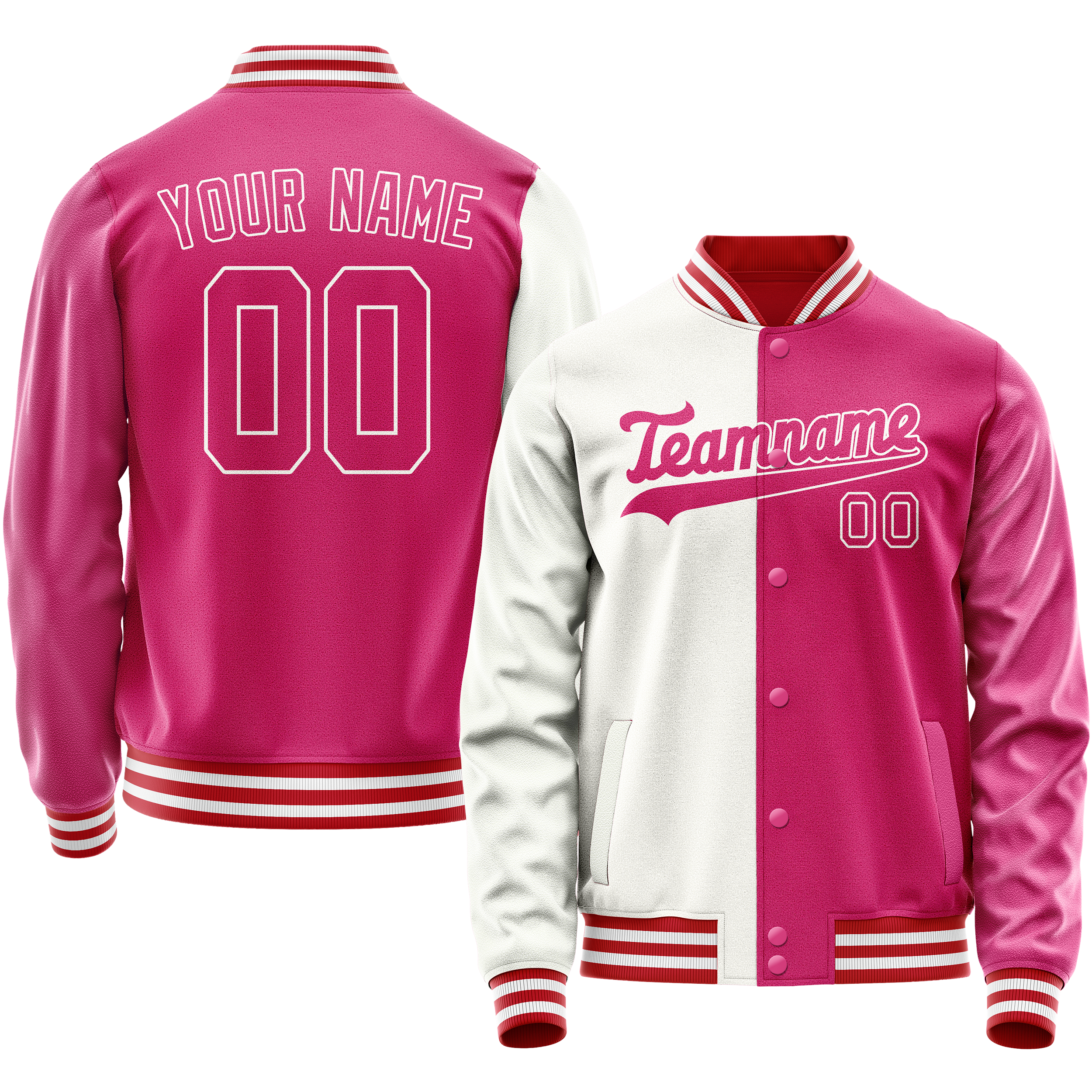 Personalized Pink & White Split Varsity Letterman Jacket
