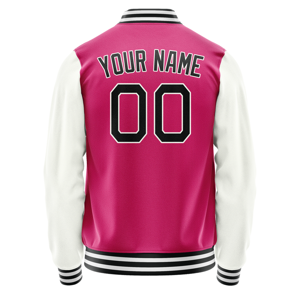 Personalized Pink & White Solid Color Varsity Letterman Jacket