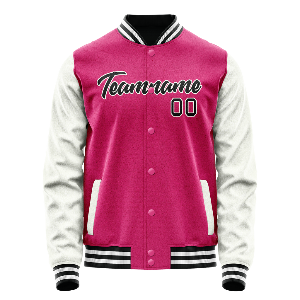 Personalized Pink & White Solid Color Varsity Letterman Jacket