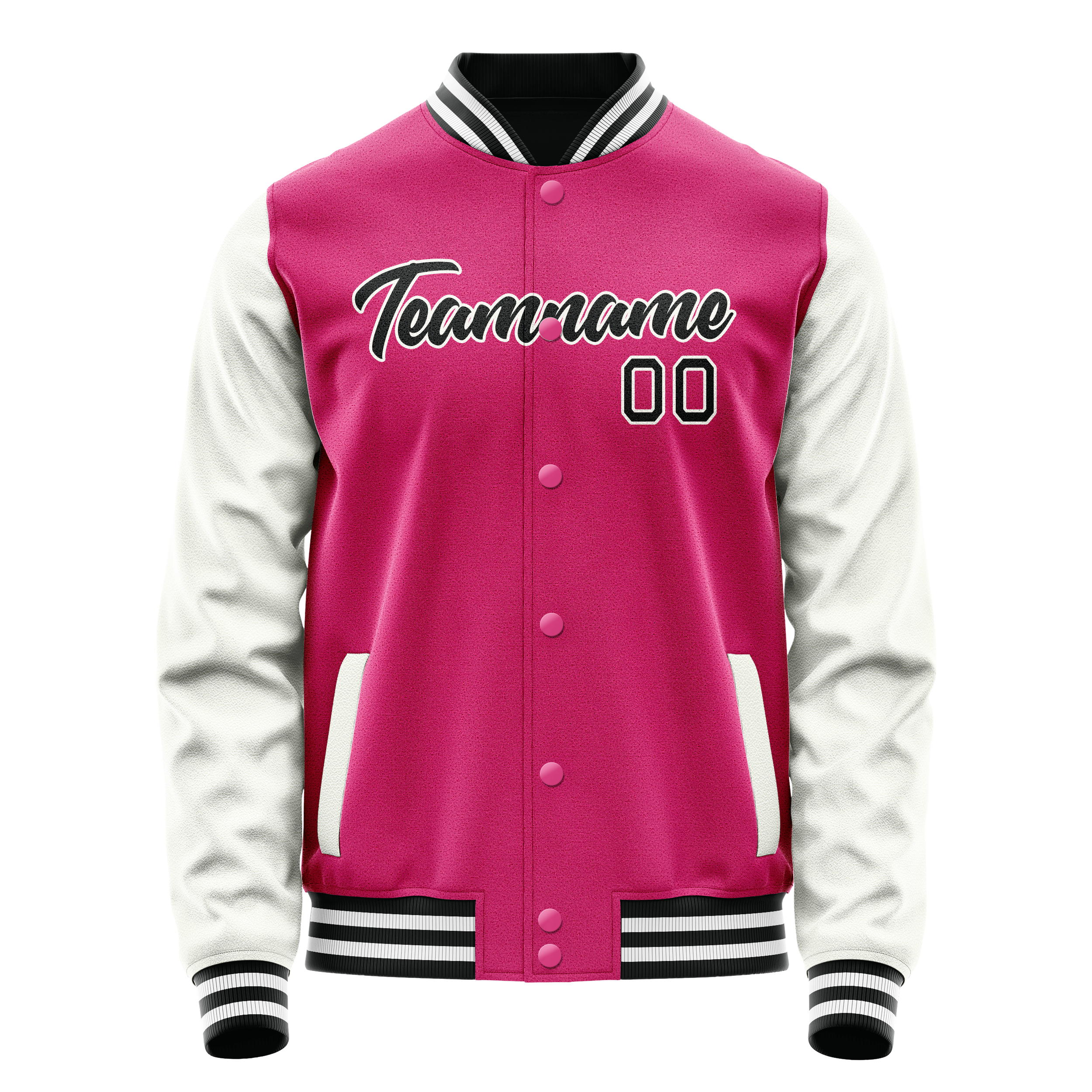 Personalized Pink & White Solid Color Varsity Letterman Jacket