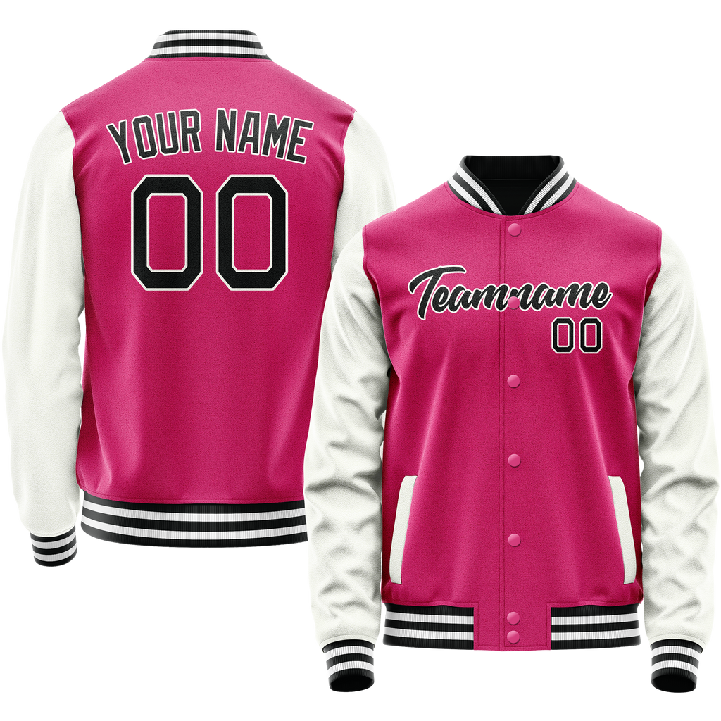 Personalized Pink & White Solid Color Varsity Letterman Jacket