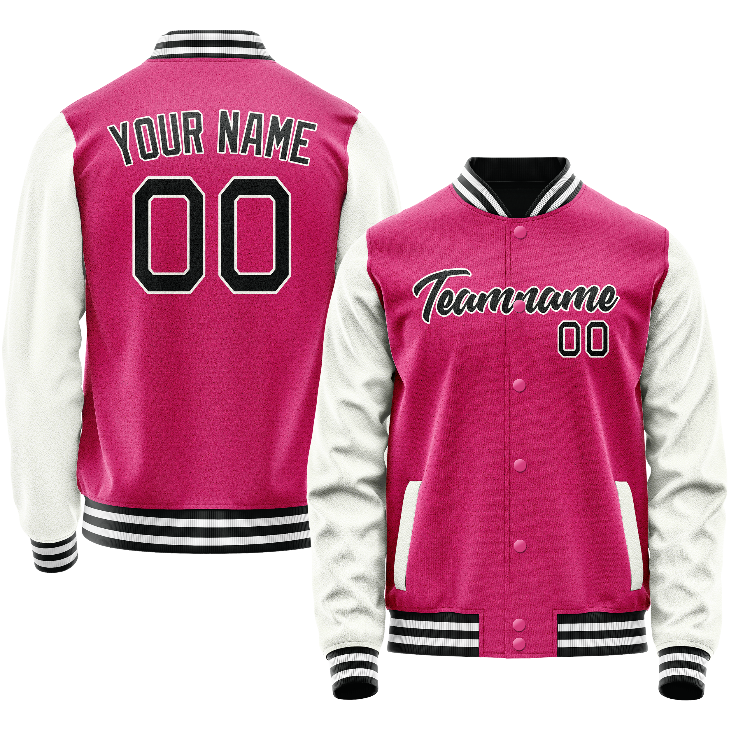 Personalized Pink & White Solid Color Varsity Letterman Jacket