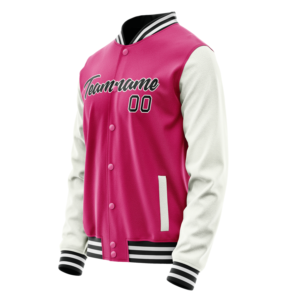 Personalized Pink & White Solid Color Varsity Letterman Jacket