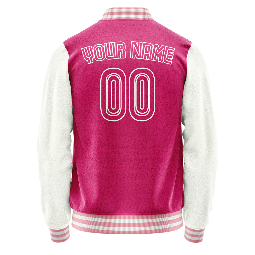 Personalized Pink & White Solid Color Varsity Letterman Jacket