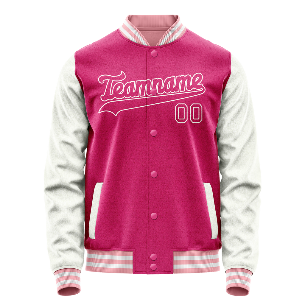 Personalized Pink & White Solid Color Varsity Letterman Jacket