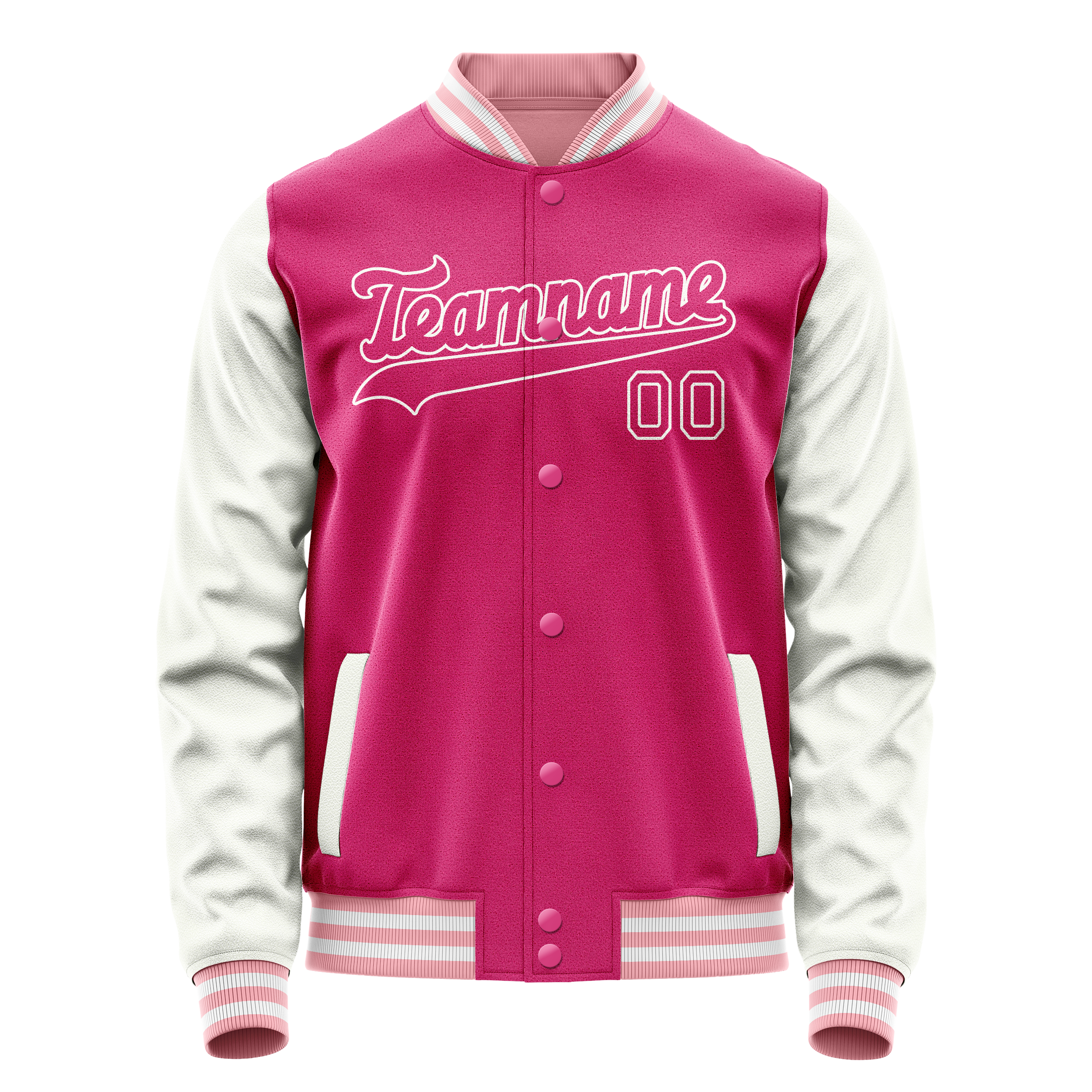 Personalized Pink & White Solid Color Varsity Letterman Jacket