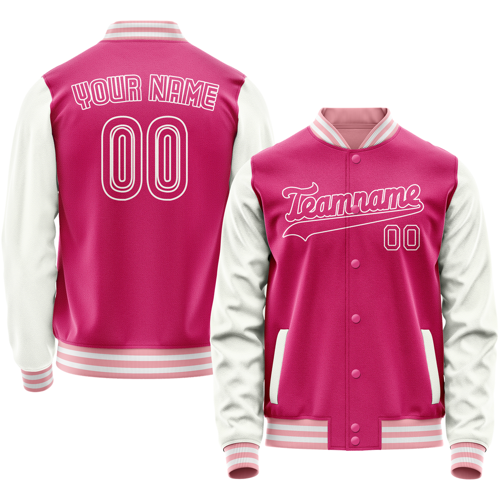 Personalized Pink & White Solid Color Varsity Letterman Jacket