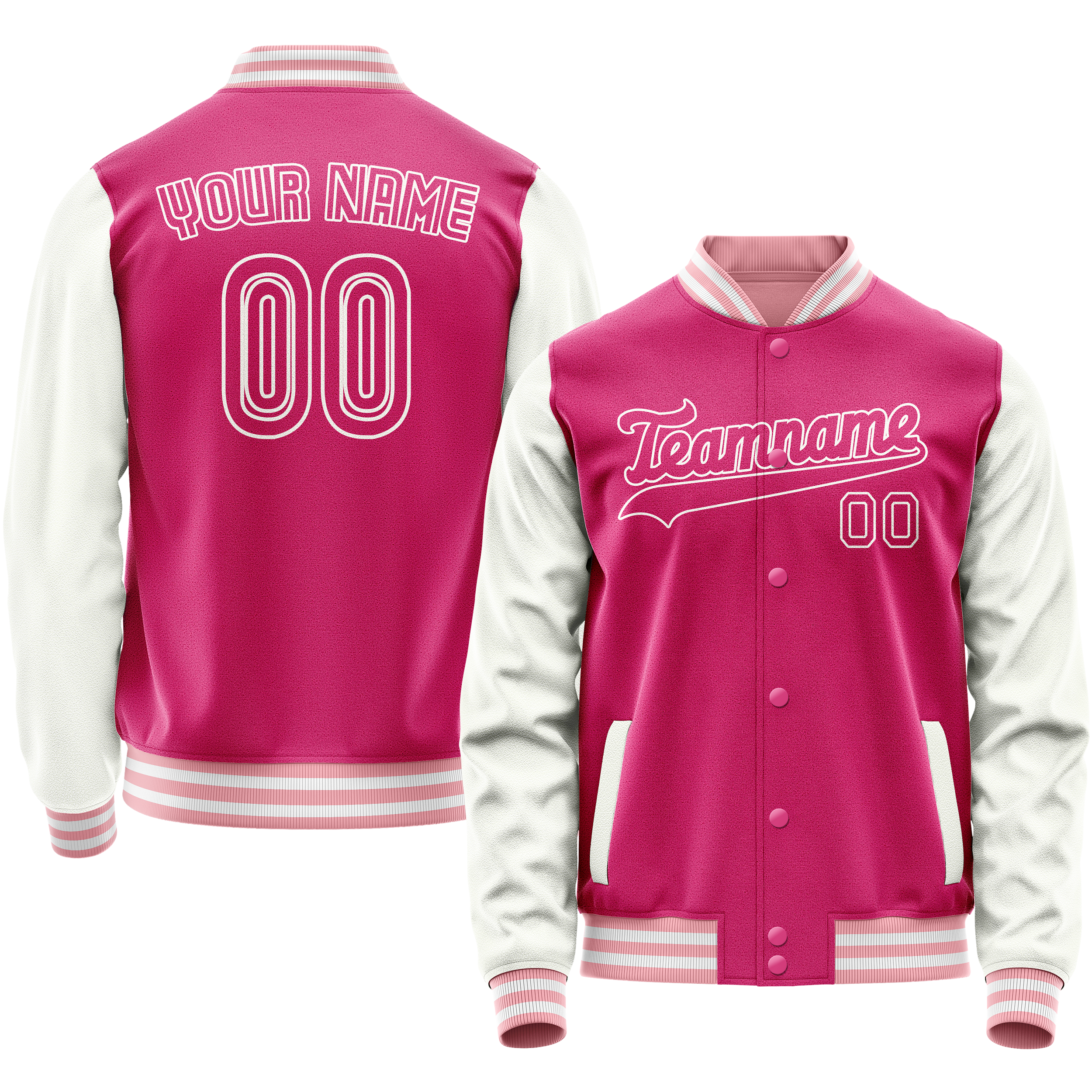 Personalized Pink & White Solid Color Varsity Letterman Jacket