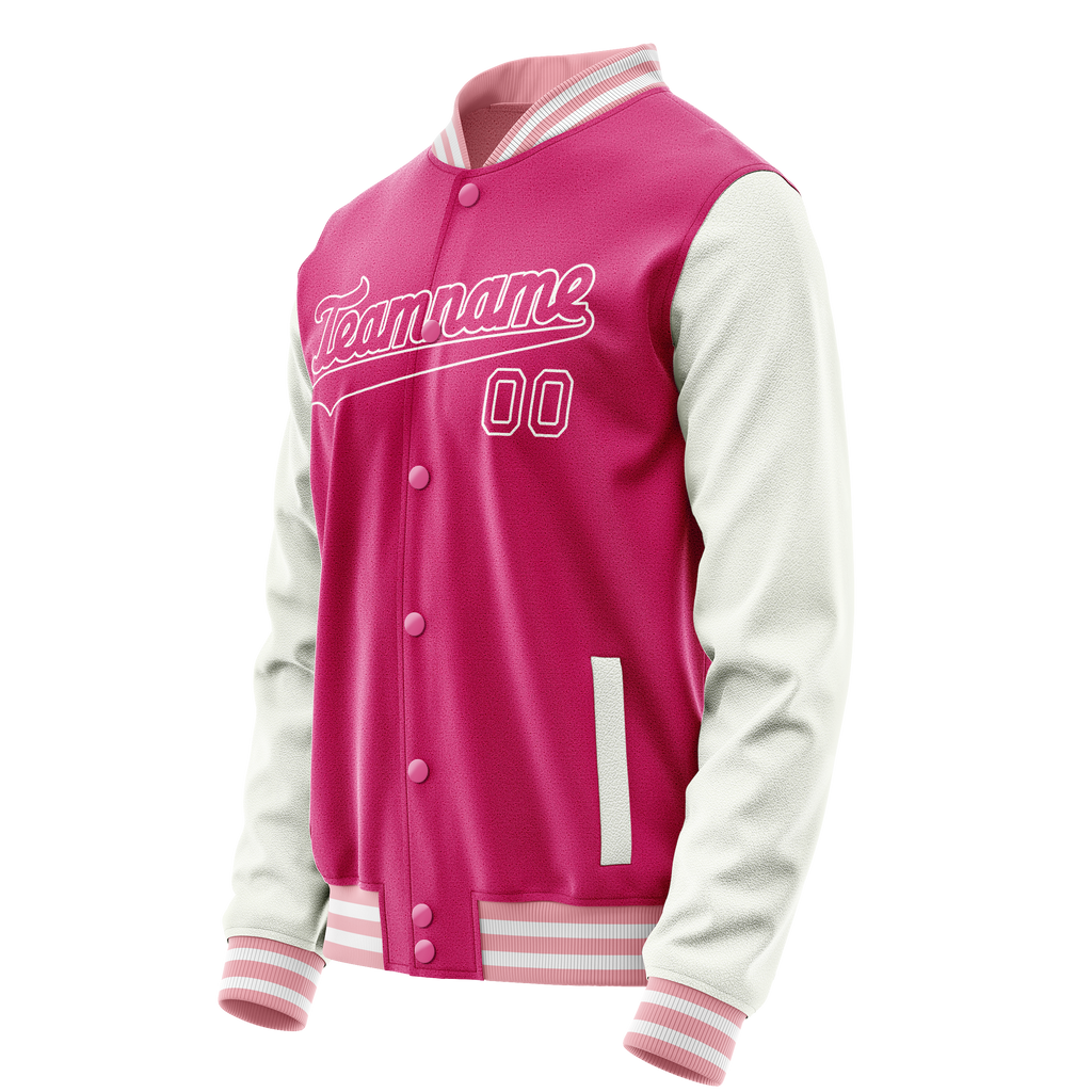Personalized Pink & White Solid Color Varsity Letterman Jacket