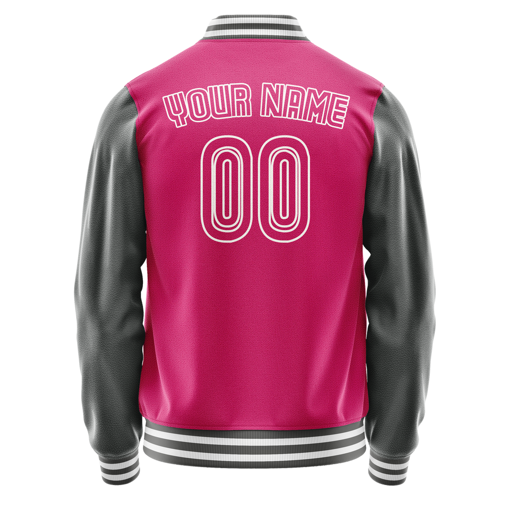 Personalized Pink & Gray Solid Color Varsity Letterman Jacket