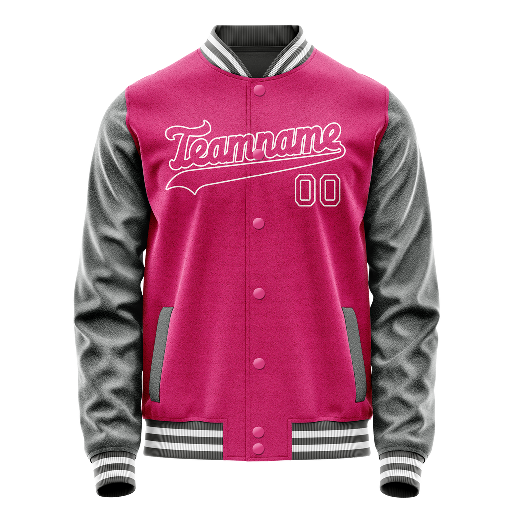 Personalized Pink & Gray Solid Color Varsity Letterman Jacket