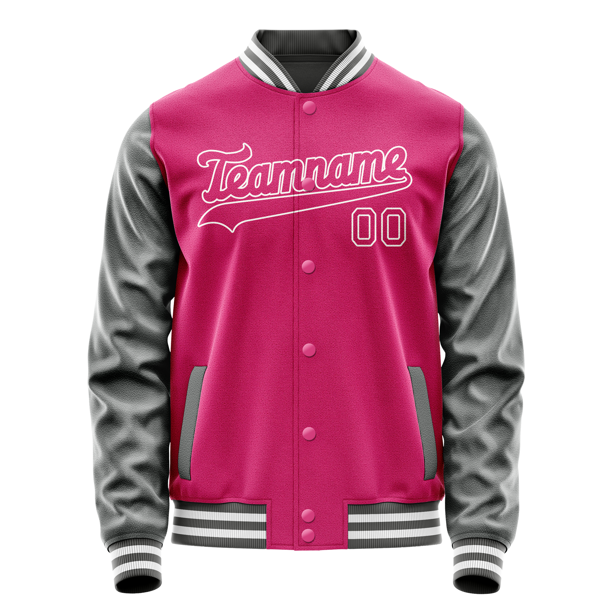 Personalized Pink & Gray Solid Color Varsity Letterman Jacket
