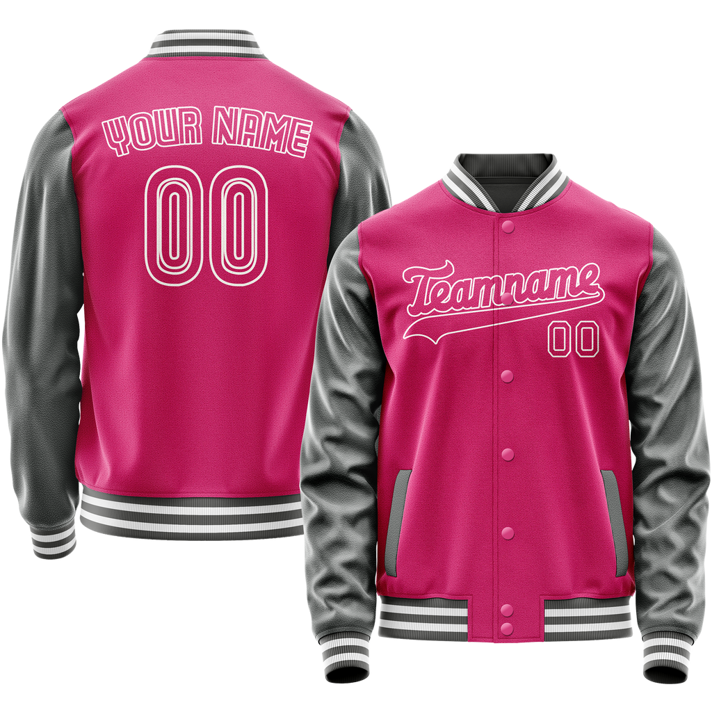 Personalized Pink & Gray Solid Color Varsity Letterman Jacket
