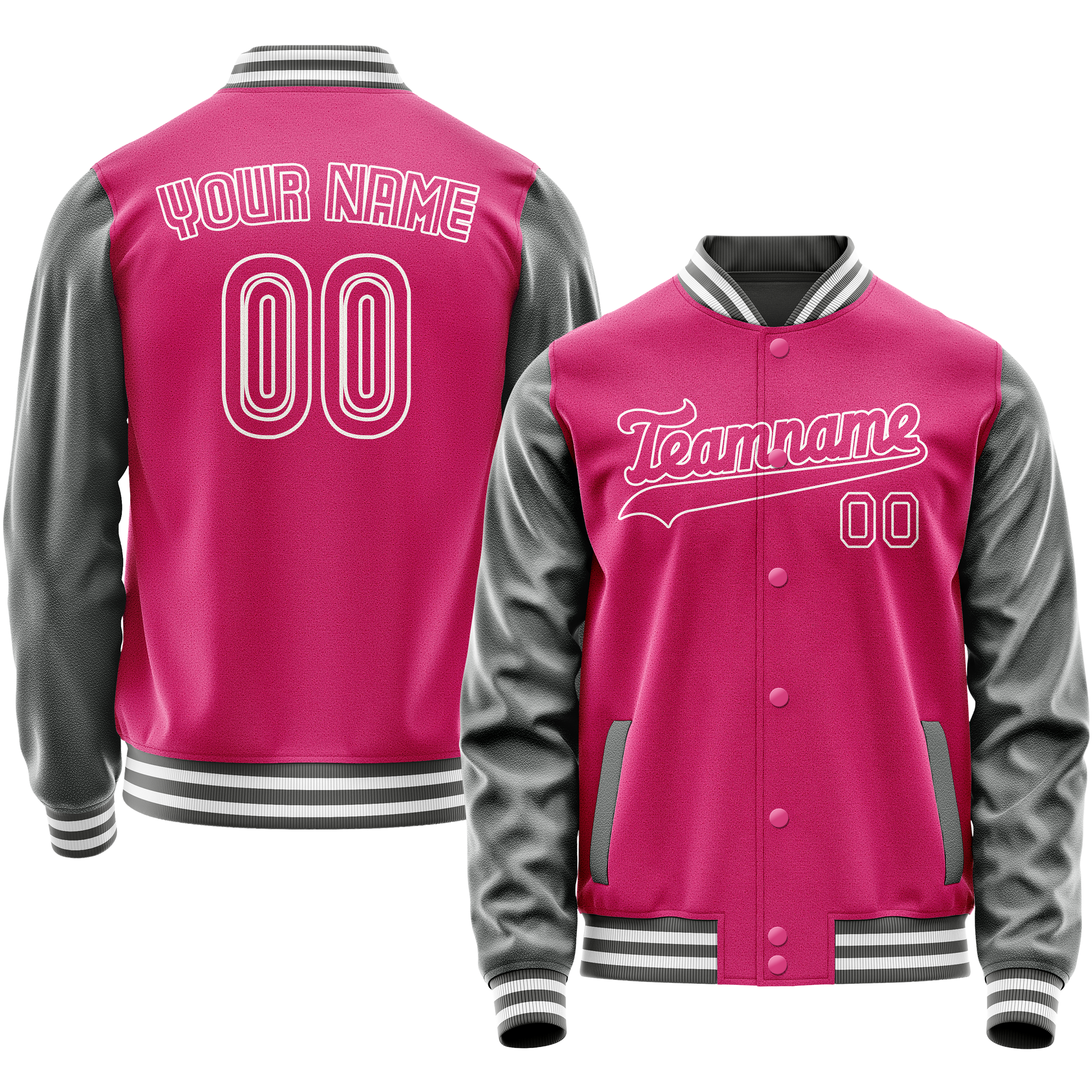 Personalized Pink & Gray Solid Color Varsity Letterman Jacket