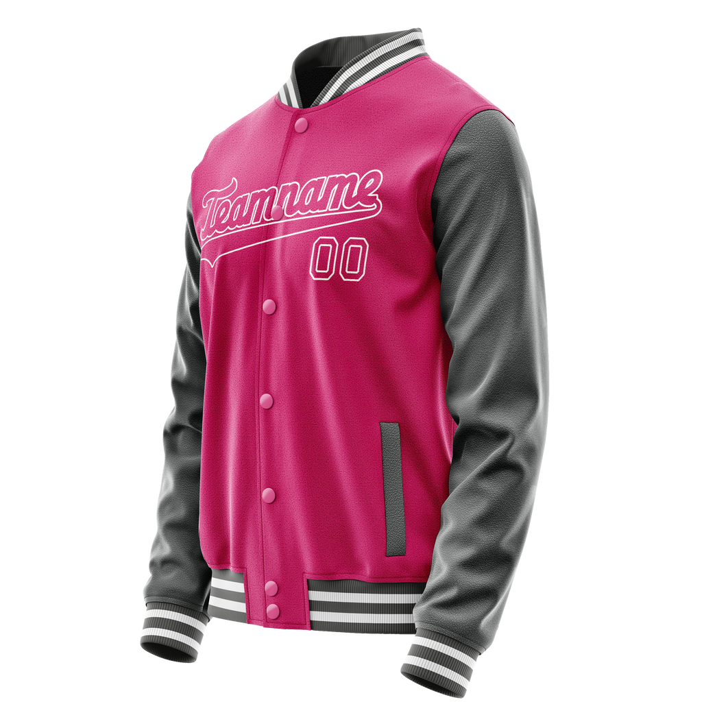 Personalized Pink & Gray Solid Color Varsity Letterman Jacket