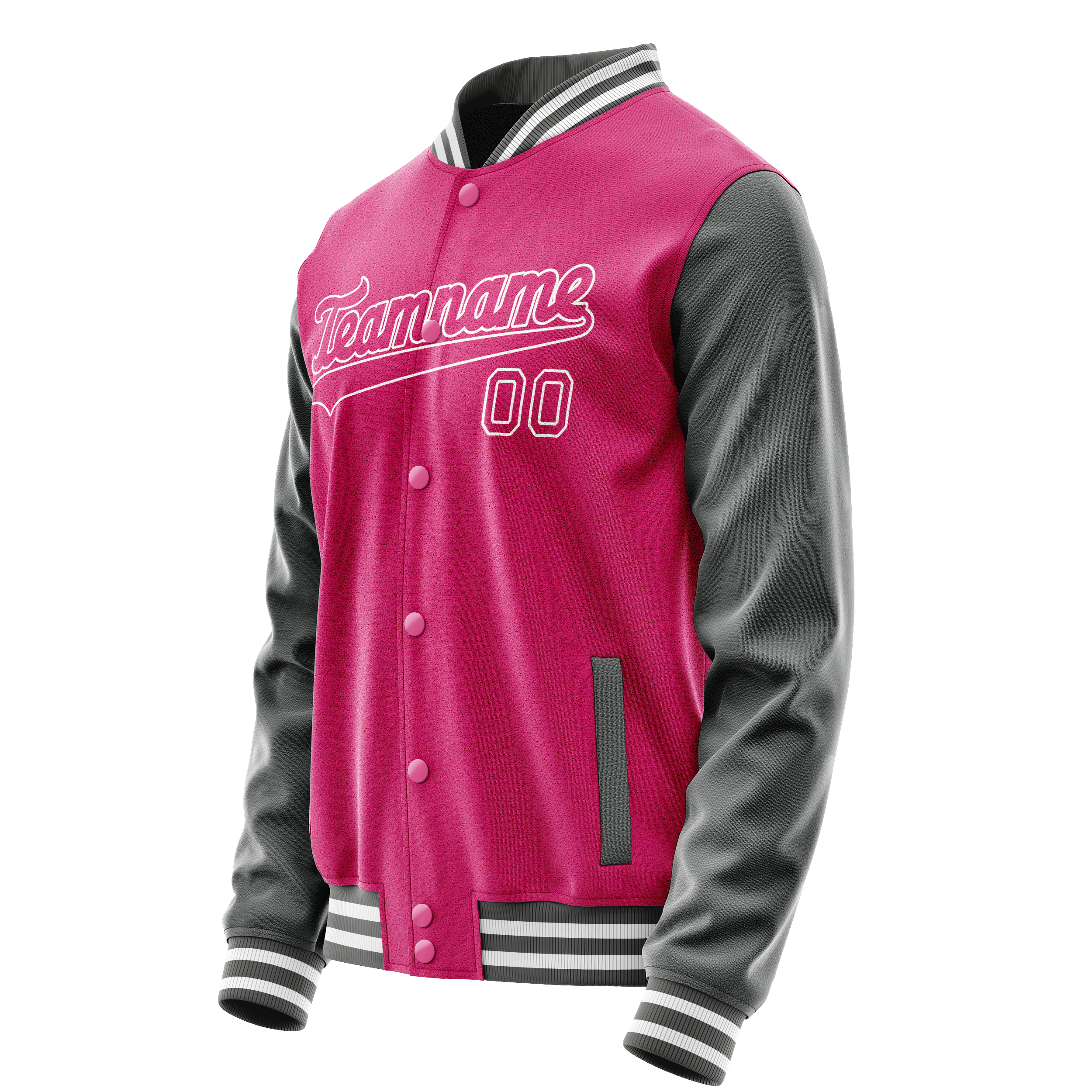 Personalized Pink & Gray Solid Color Varsity Letterman Jacket