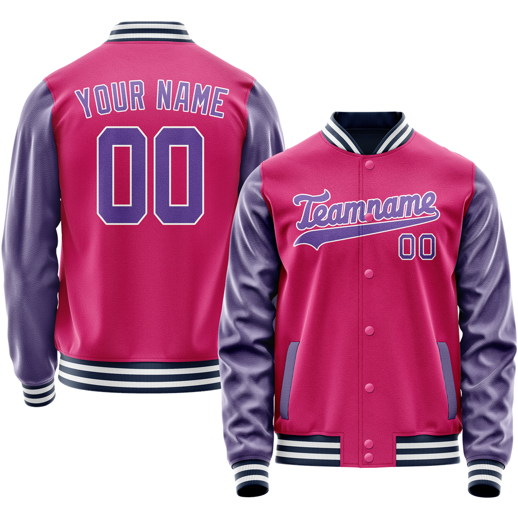 Personalized Pink & Purple Solid Color Varsity Letterman Jacket