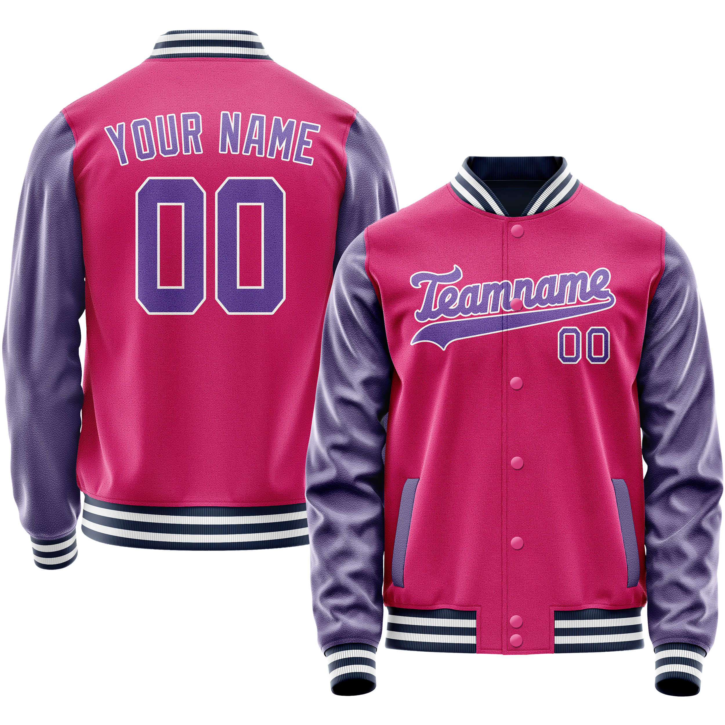 Personalized Pink & Purple Solid Color Varsity Letterman Jacket