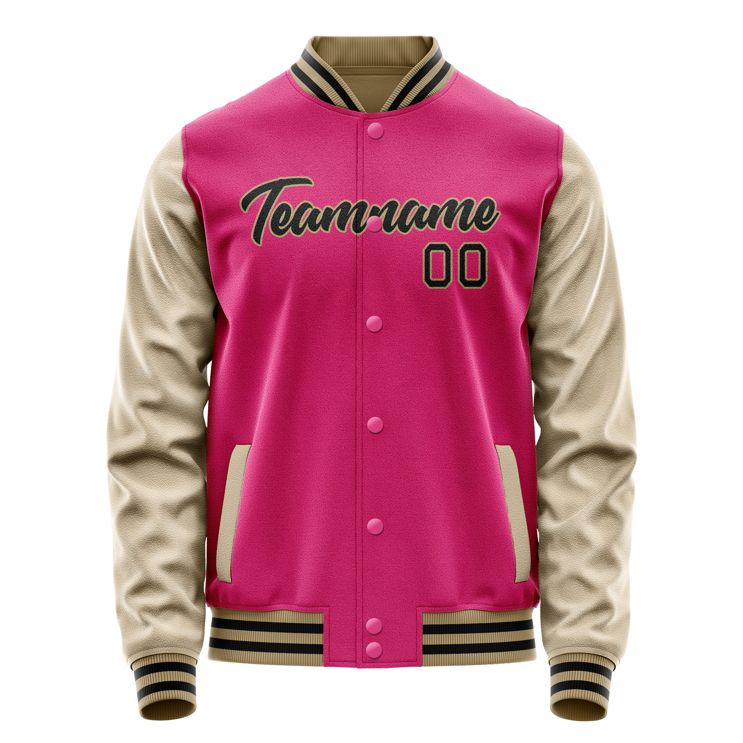 Personalized Pink & Cream Solid Color Varsity Letterman Jacket