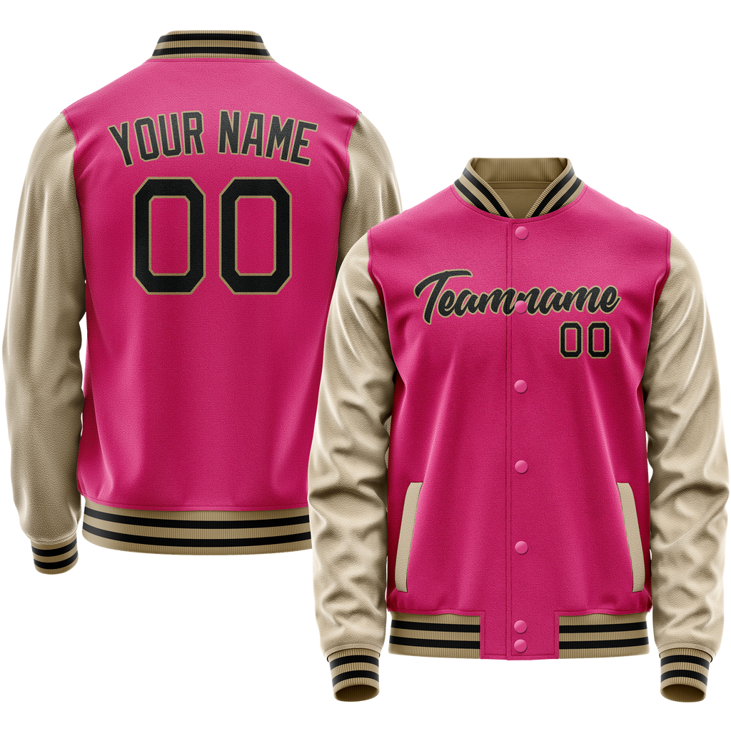 Personalized Pink & Cream Solid Color Varsity Letterman Jacket