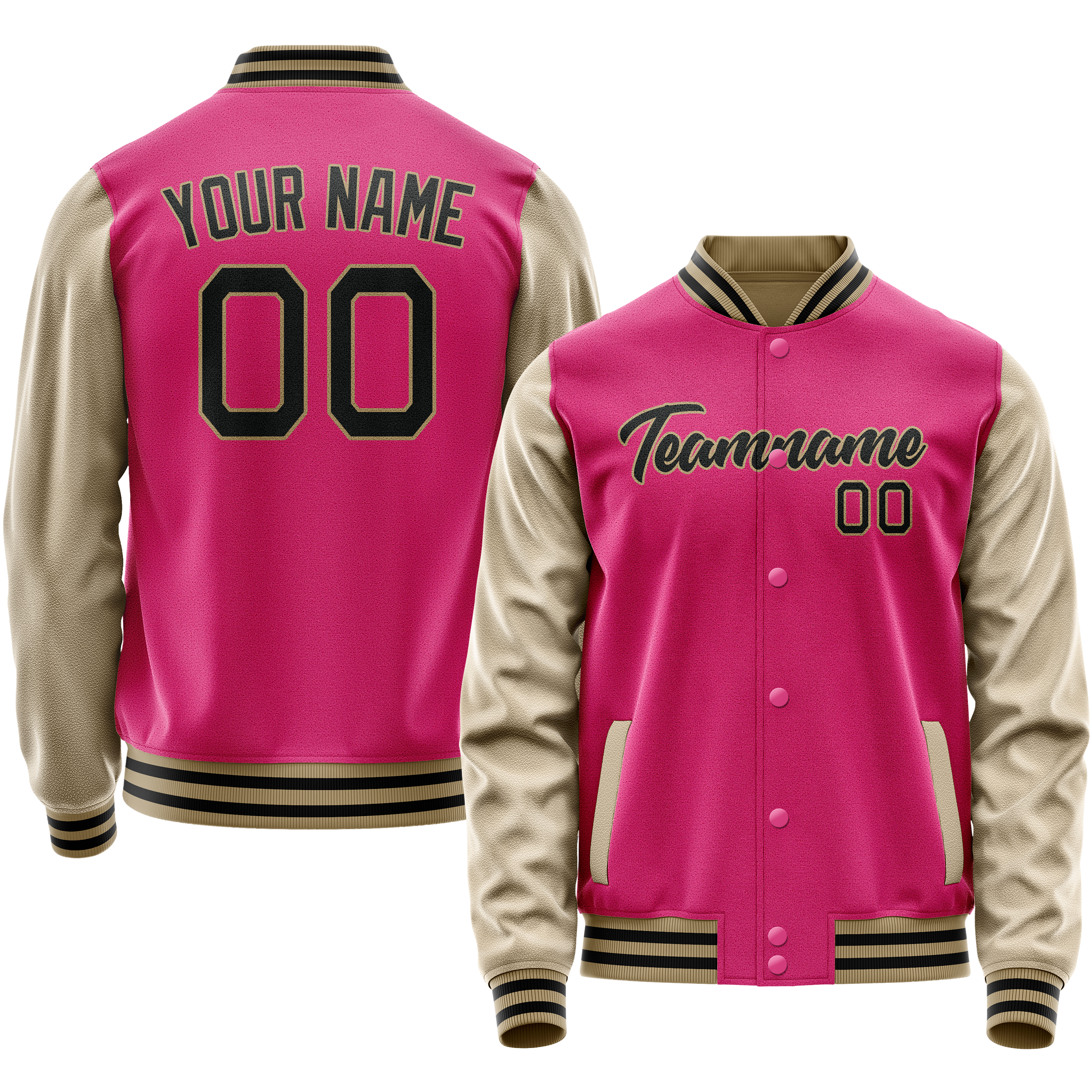 Personalized Pink & Cream Solid Color Varsity Letterman Jacket