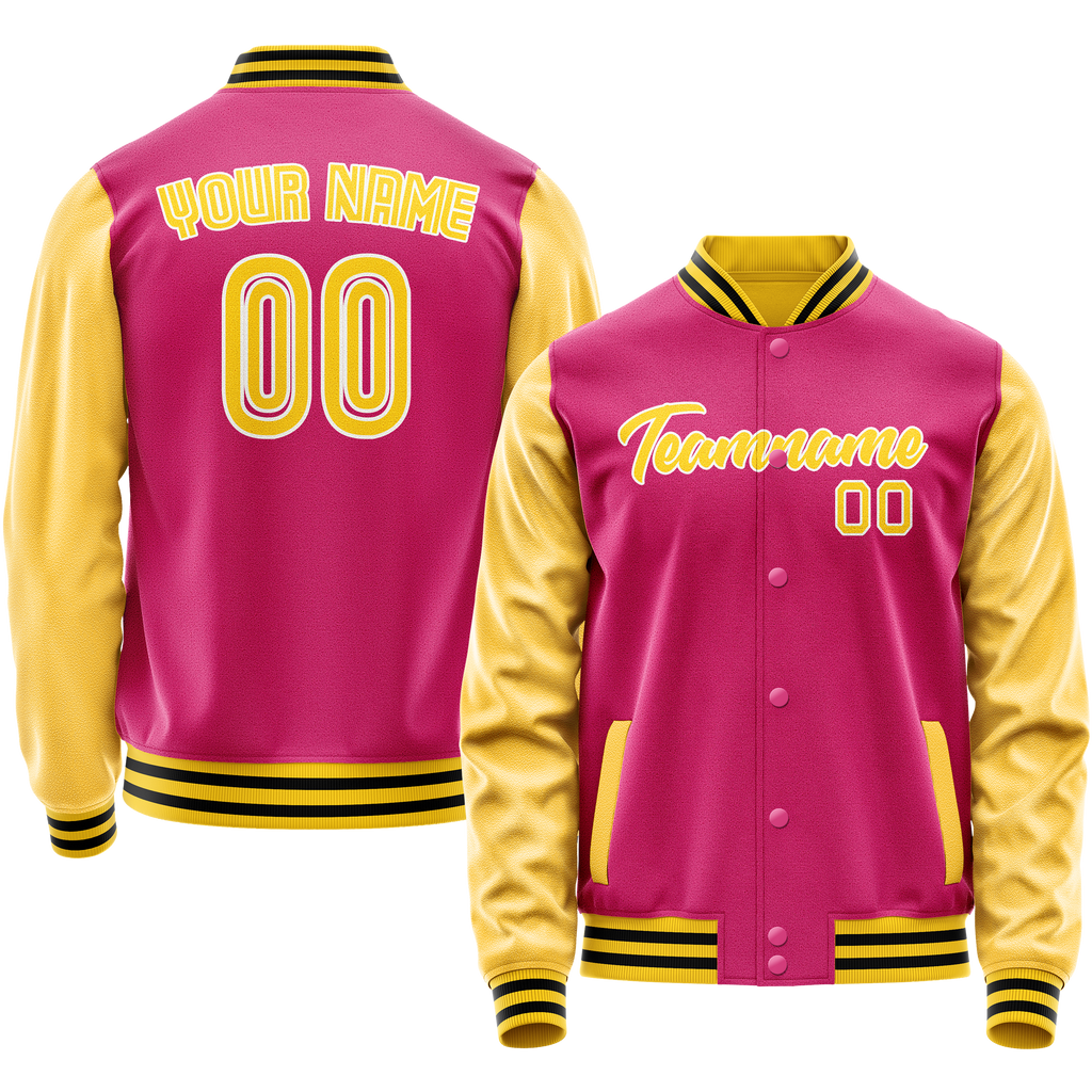 Personalized Pink & Gold Solid Color Varsity Letterman Jacket
