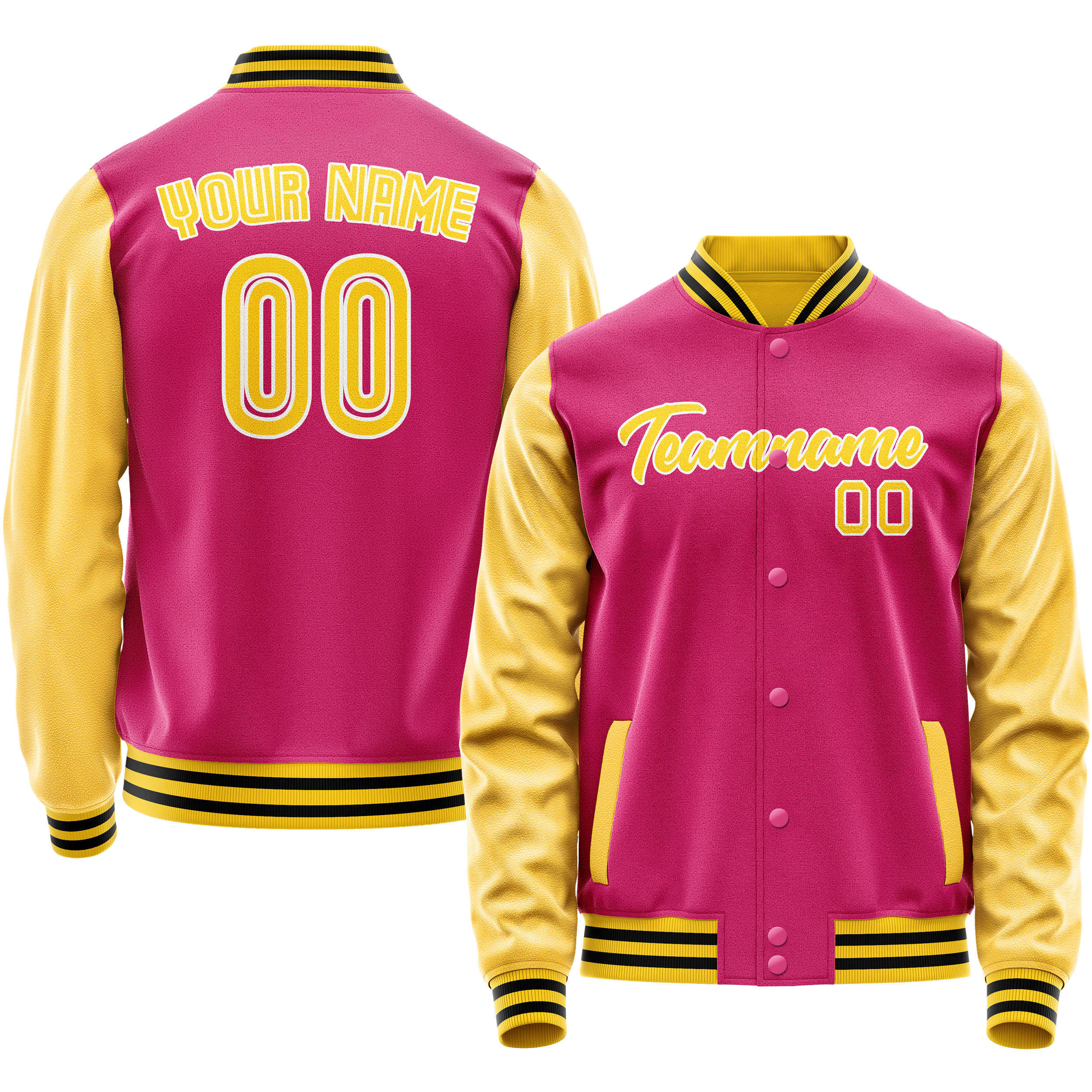 Personalized Pink & Gold Solid Color Varsity Letterman Jacket