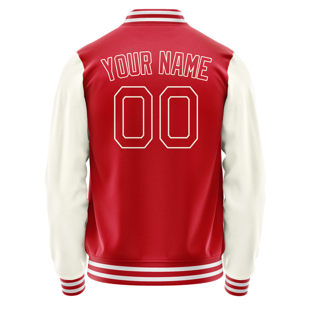 Personalized Red & Cream Solid Color Varsity Letterman Jacket