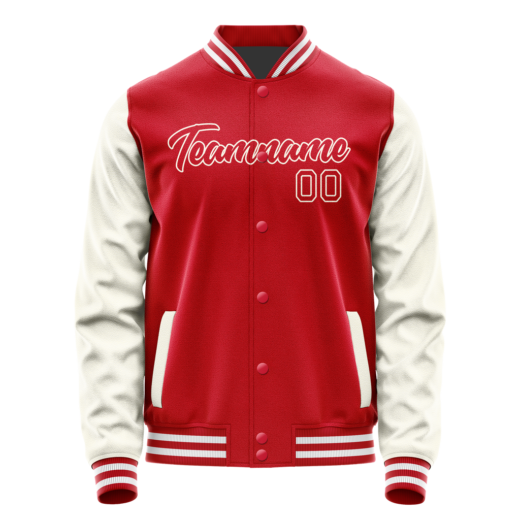 Personalized Red & Cream Solid Color Varsity Letterman Jacket