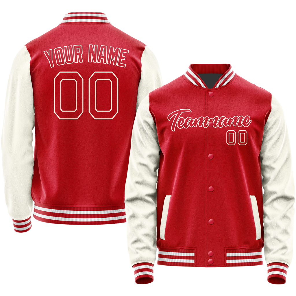 Personalized Red & Cream Solid Color Varsity Letterman Jacket