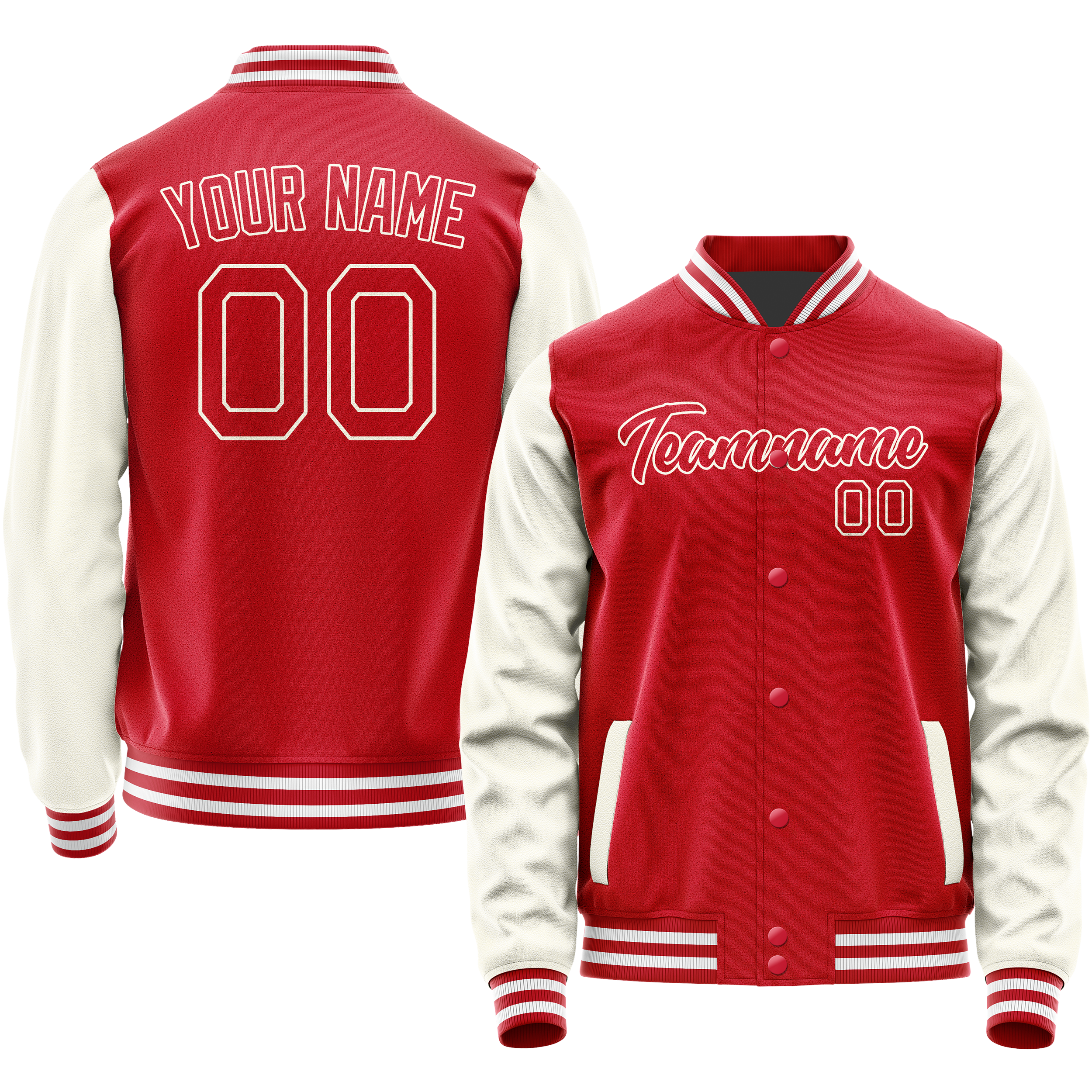 Personalized Red & Cream Solid Color Varsity Letterman Jacket