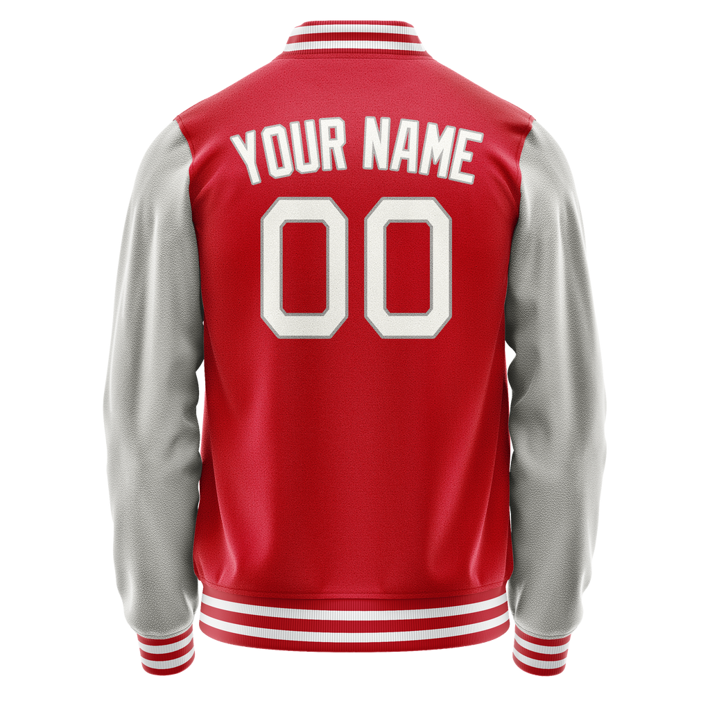 Personalized Red & Gray Solid Color Varsity Letterman Jacket