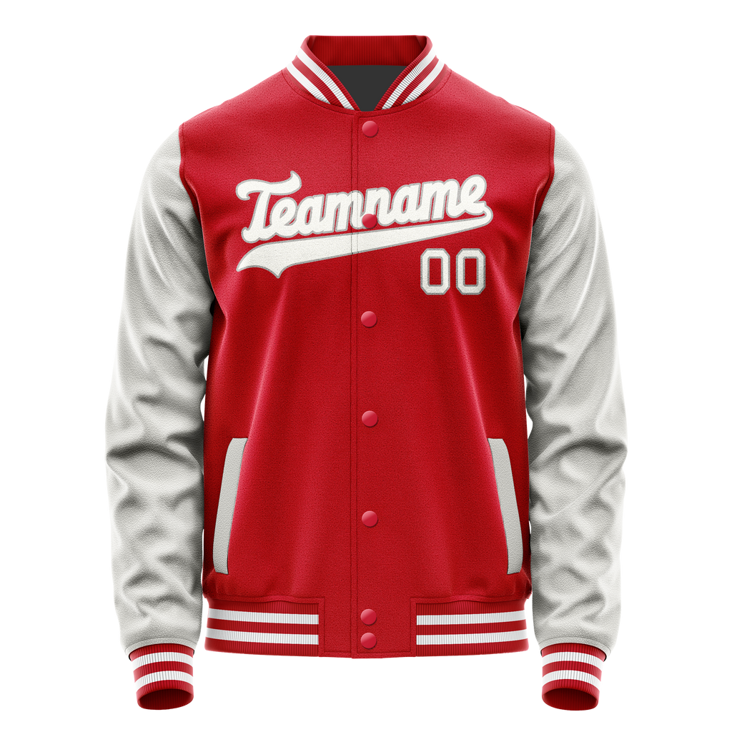 Personalized Red & Gray Solid Color Varsity Letterman Jacket