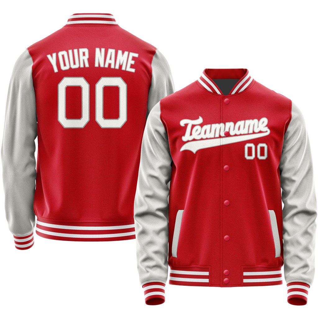 Personalized Red & Gray Solid Color Varsity Letterman Jacket