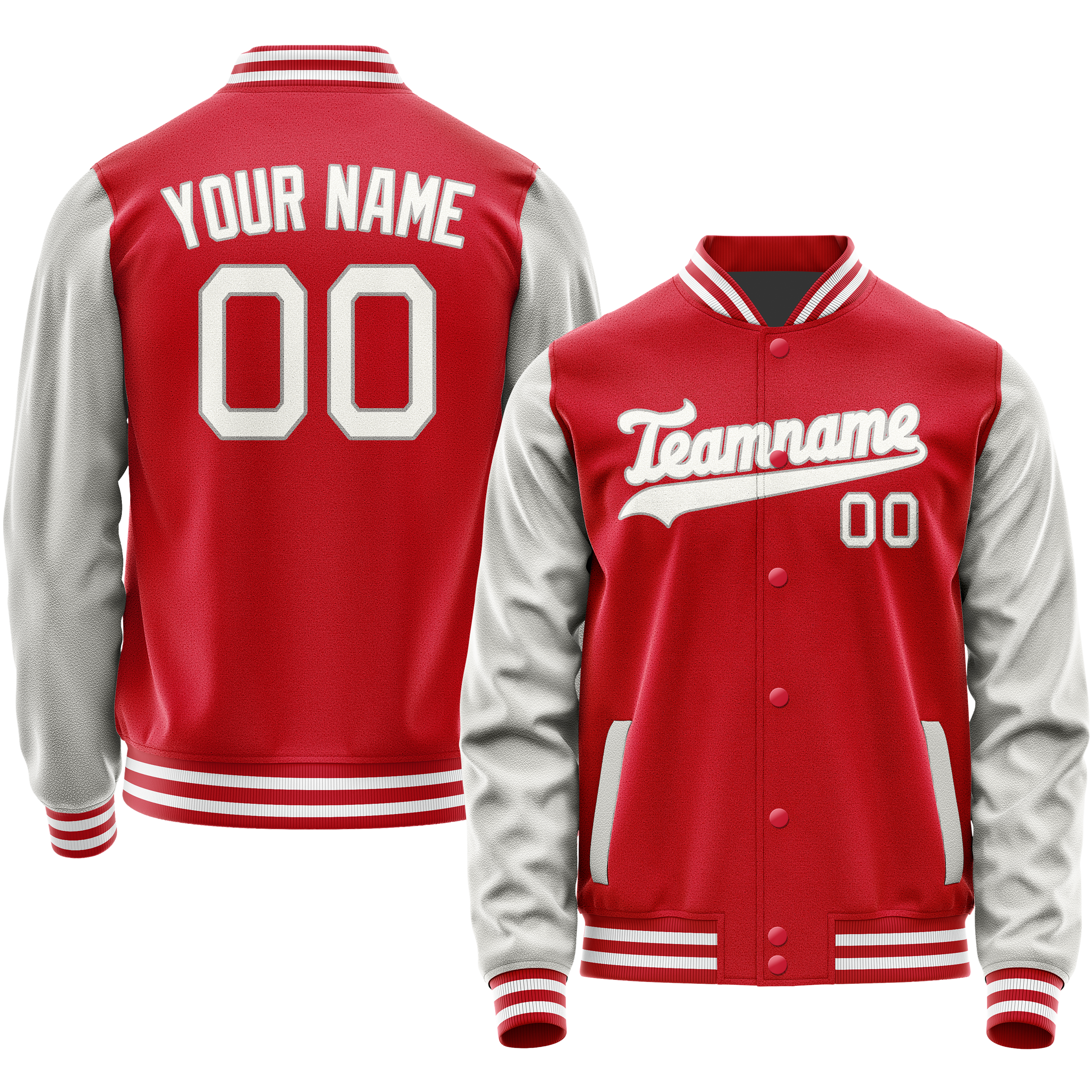 Personalized Red & Gray Solid Color Varsity Letterman Jacket