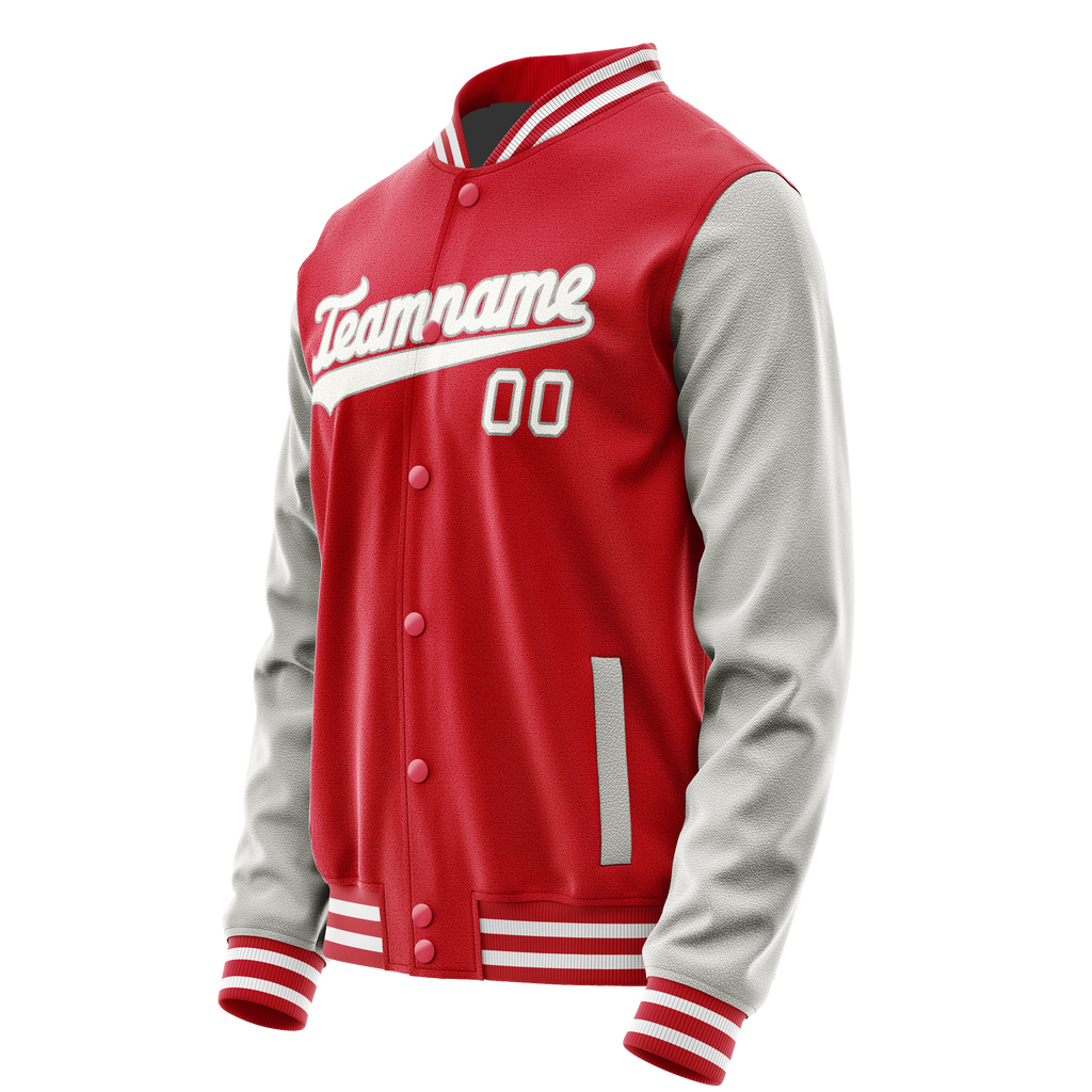 Personalized Red & Gray Solid Color Varsity Letterman Jacket