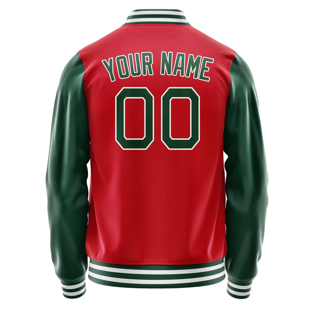 Personalized Red & Green Solid Color Varsity Letterman Jacket