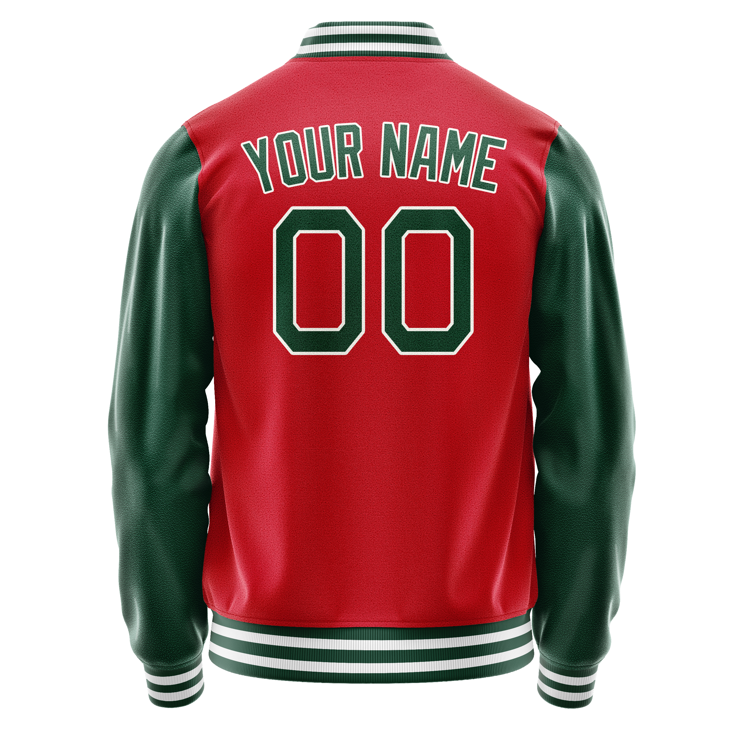 Personalized Red & Green Solid Color Varsity Letterman Jacket