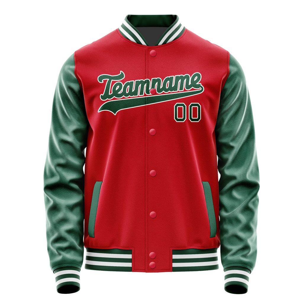 Personalized Red & Green Solid Color Varsity Letterman Jacket