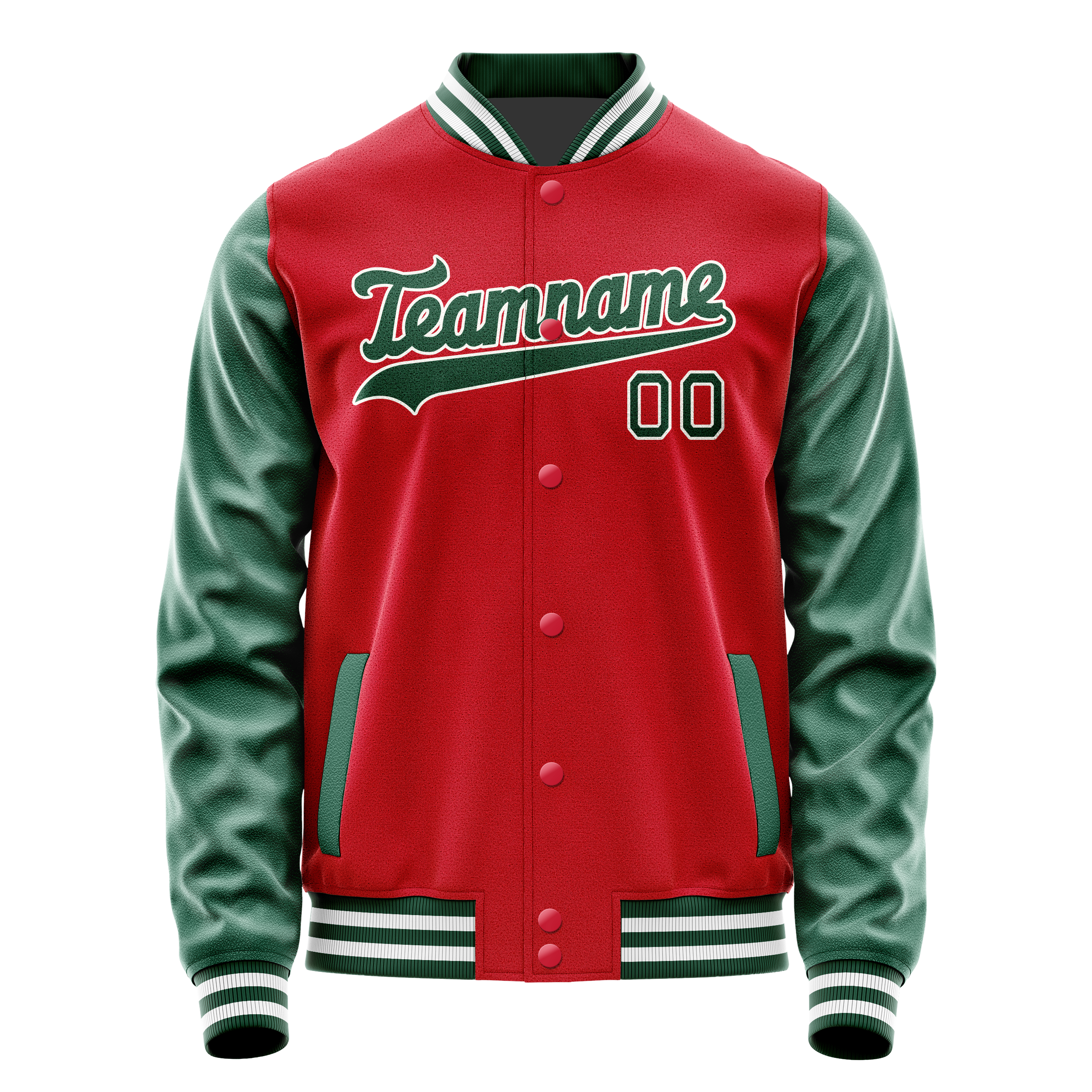 Personalized Red & Green Solid Color Varsity Letterman Jacket